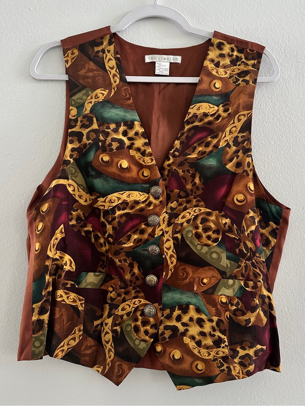 Vintage 100% Silk Maximalist Copper Leopard Print Vest The Limited Size M/L
